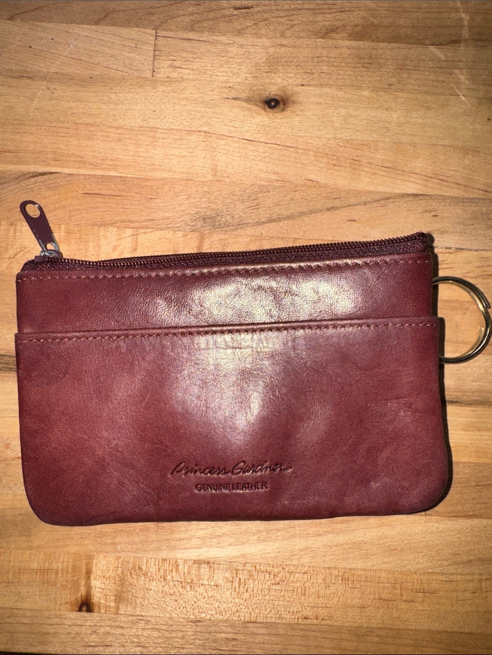 Vintage Princess Gardner Genuine Leather Burgundy Zip Card Wallet